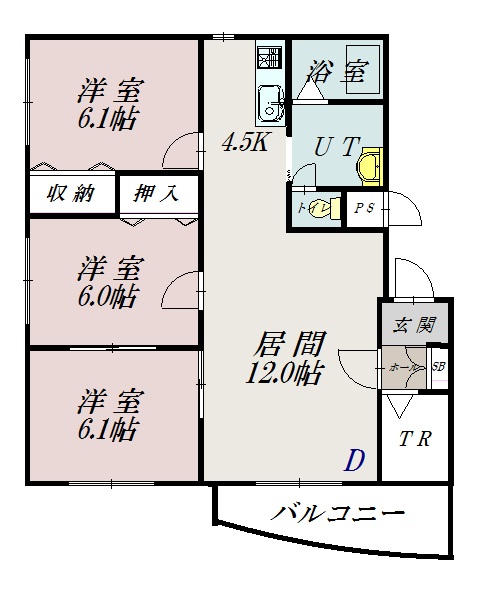 ルミエール東光1D間取図
