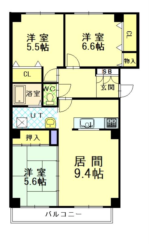エスティ三番舘１号館B301間取図
